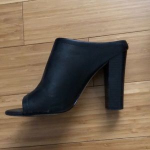Black leather slip on heels